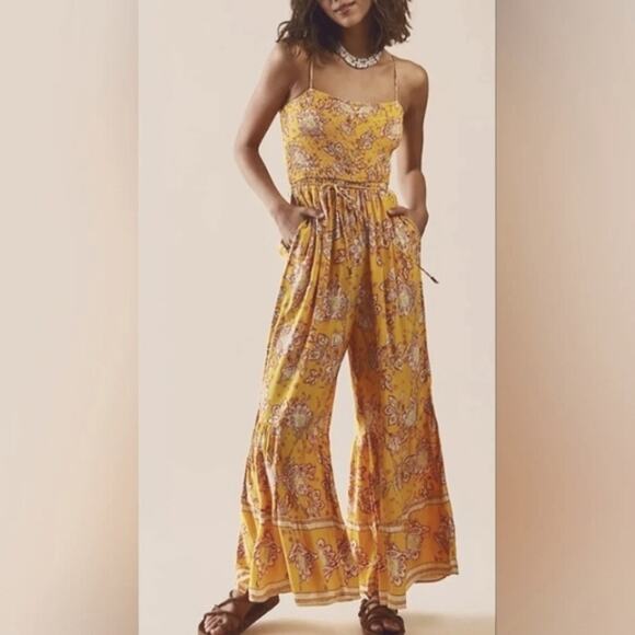 Free People Wide Leg Jumpsuit Medium Little of Your Love Yellow Floral - Picture 4 of 12